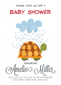 delicate customizable baby shower card template with turtle, vector format