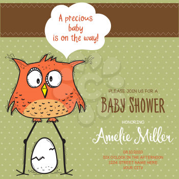 baby shower card template with funny doodle bird, vector format