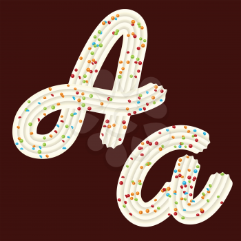 Tempting tipography. Font design. Icing letter. Sweet 3D letter A of the whipped cream and candy. Vector