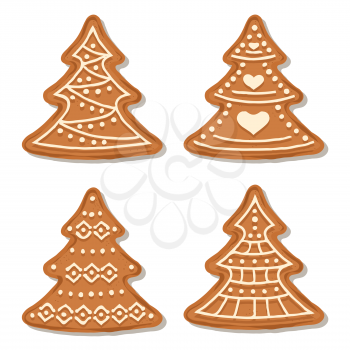 Realistic gingerbread Christmas trees collection isolated on white background. Christmas gingerbread. Vector