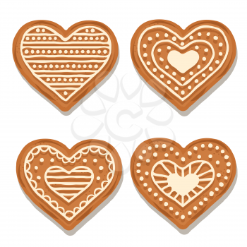Realistic gingerbread hearts collection isolated on white background. Christmas gingerbread. Vector