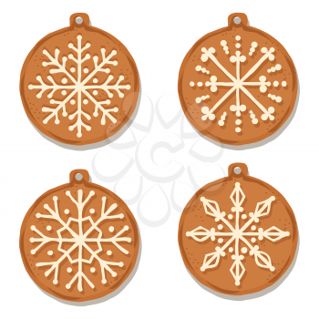 Realistic gingerbread Christmas balls collection isolated on white background. Christmas gingerbread. Vector