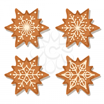 Realistic gingerbread stars collection isolated on white background. Christmas gingerbread. Vector