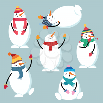 Beautiful flat design snowman collection. Isolated items. Vector
