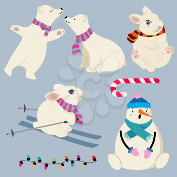 Flat design animal collection in winter