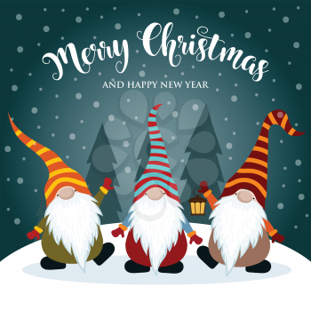 Christmas card with gnomes. Flat design. Vector