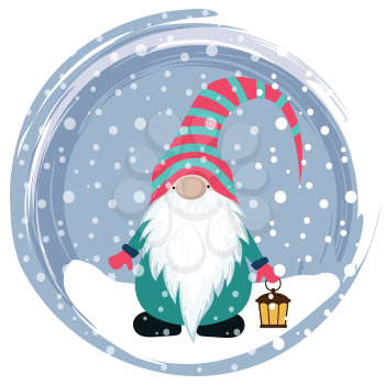 Christmas card with gnome. Scandinavian Christmas. Flat design