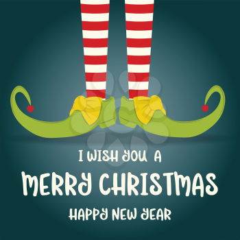  Christmas card with elf legs. Flat design