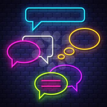 Talk bubble neon signs collection. Chat balloons signs. Neon signs. Vector