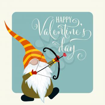 Gnome with cupid bow. Valentine's day card, Flat design
