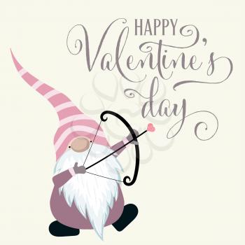 Gnome with cupid bow. Valentine's day card, Flat design