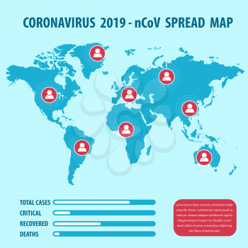 Infographic elements  of the new coronavirus. Covid-19 spread map. Vector