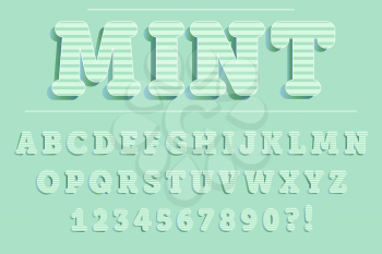 Modern 3D mint Alphabet Letters, Numbers and Symbols. Fresh Typography . Vector