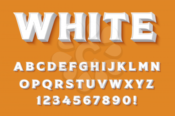 Modern 3D white Alphabet Letters, Numbers and Symbols. Clean Typography . Vector
