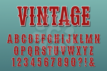 Vintage 3D Alphabet Letters, Numbers and Symbols. Retro Typography . Vector
