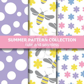 Joyfull summer pattern collection. Bees theme. Summer banner. Vector