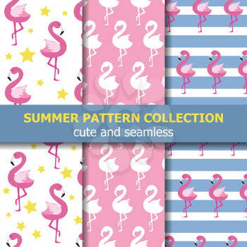 Joyfull summer pattern collection. Flamingo theme, Summer banner. Vector