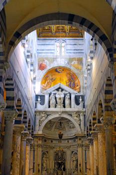 Indoor interior of cathedral Duomo on Miracoli Square of Miracles in Pisa, Italy