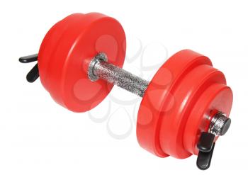 A sporting equipment - two red dumbbells. Isolated over white.
