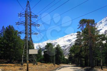 Power line high in the mountains. Elbrus 