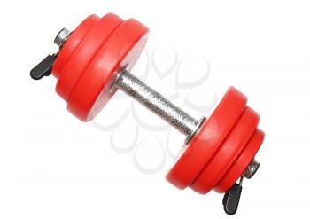A sporting equipment - two red dumbbells. Isolated over white.