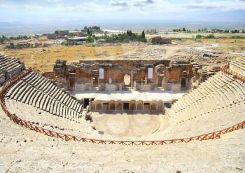 Destroyed amphitheatre  in the mountains of Turkey. Pamukkale