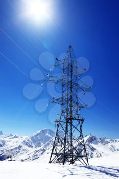Power line high in the mountains. Elbrus 