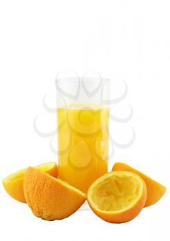 Glass of orange juice , squeeze of orange. Isolated