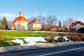 Early spring in small village in Germany, Europe .Zolon City.