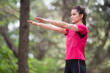Young Woman Exercise In Wooded Forest Area - Fitness Healthy Lifestyle Concept