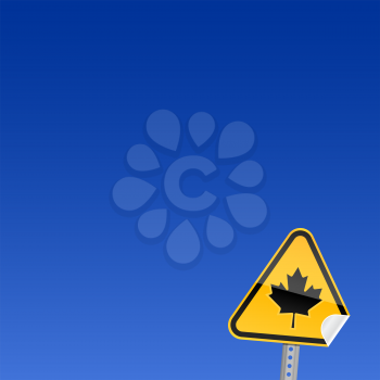 Royalty Free Clipart Image of a Maple Leaf on a Road Sign
