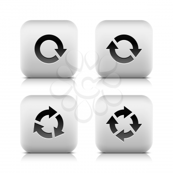 4 icon set with arrow sign (volume 03). Series in a stone style. Rounded square button with black shadow and gray reflection on white background