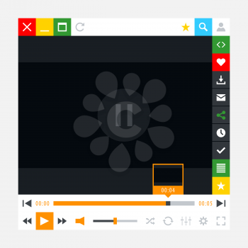 Media player with video loading bar and additional movie buttons. Variation 02 - Orange color. New minimal metro cute style. Simple solid plain flat tile