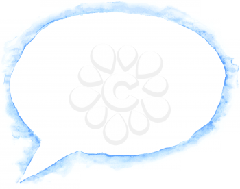 White blank watercolor speech bubble dialog empty oval shape with drop blue shadow on white background