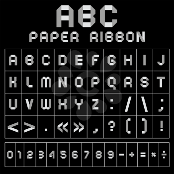 ABC font from paper tape, gray with black background