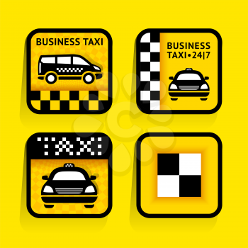 Taxi - set labels square on the yellow background, vector illustration 10eps