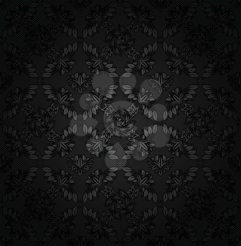 Corduroy texture dark background, ornamental fabric gray flowers