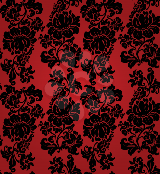 Curtains, seamless pattern, ornament floral, red&black