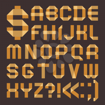 Font from yellowish scotch tape -  Roman alphabet (A, B, C, D, E, F, G, H, I, J, K, L, M, N, O, P, Q, R, S, T, U, V, W, X, Y, Z)