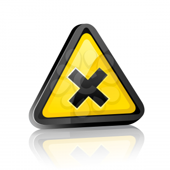 three-dimensional Hazard warning sign with irritant symbol on white background with reflection