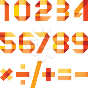 Spectral letters folded of paper orange ribbon - Arabic numerals (0, 1, 2, 3, 4, 5, 6, 7, 8, 9).
