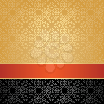 Seamless pattern, floral decorative background, orange ribbon