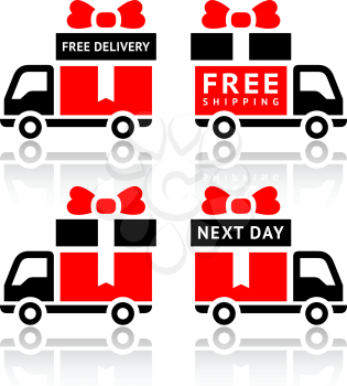 Set of truck red icons - free delivery.