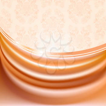 Peachy curtain, silk tissue on beige background with ornament