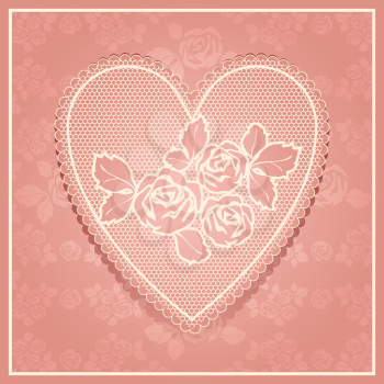 Pink lace in heart shape. Vector illustration 10eps