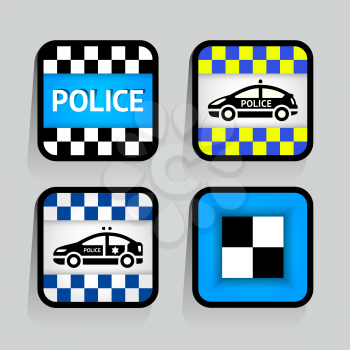 Police - set stickers square on the gray background, vector illustration