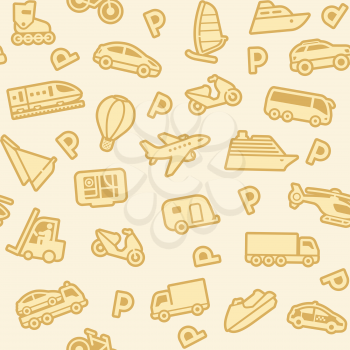 Seamless background, gold transport icons