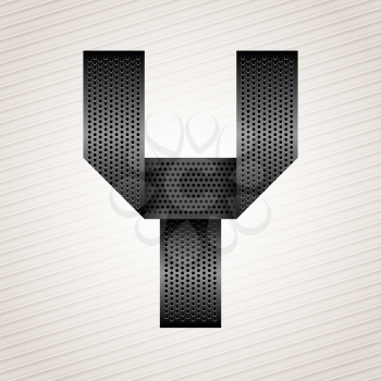 Font from folded metallic ribbon - Latin letter Y. Vector 10eps