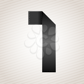 Number metal ribbon, 1, one. Striped background