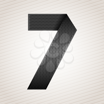 Number metal ribbon, 7, seven. Striped background